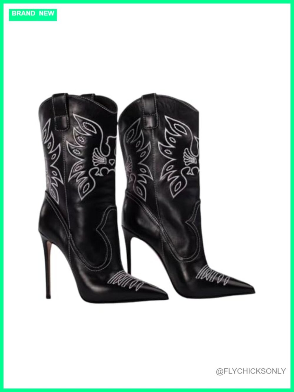 Western Cowboy Stiletto Heel Boots Pointed Toe Pull-Up Mid-Calf Boots